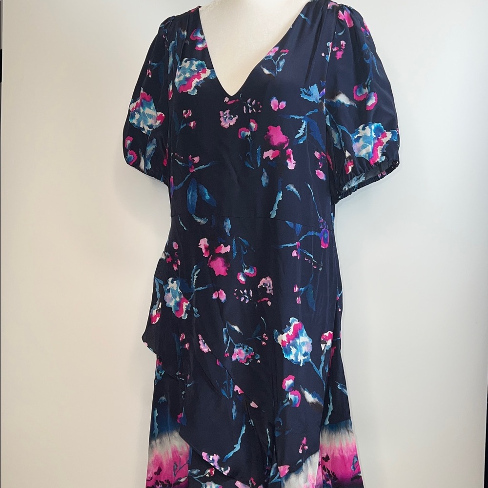 💖NWT WOMENS TANYA TAYLOR ESTRELLA SILK DRESS IN NAVY/TIE DYE FLORAL SIZE 12 - Picture 9 of 17